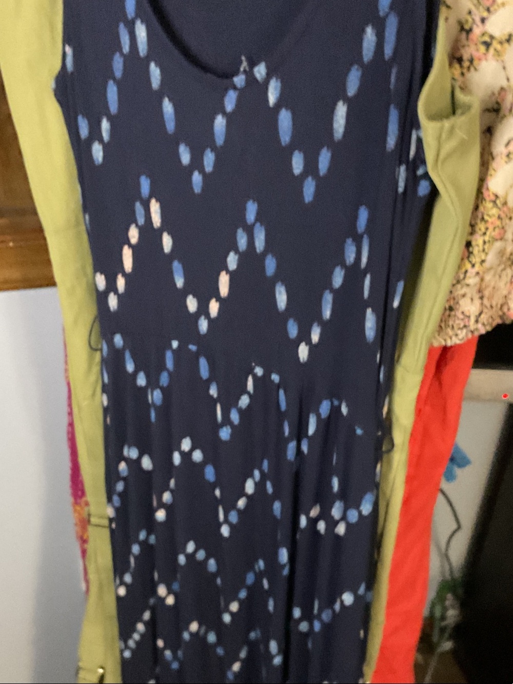 Navy Blue Sleeveless V-Neck Maxi Dress with Chevron Dot Print